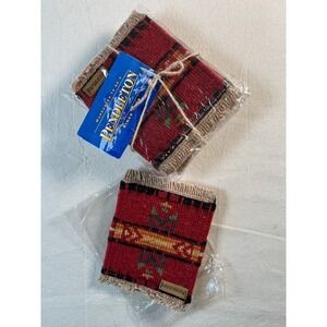 New Vintage Pendleton Set of 4 Woven Loomed Wool Coaster Rug Matts 6" L x 4.5" W